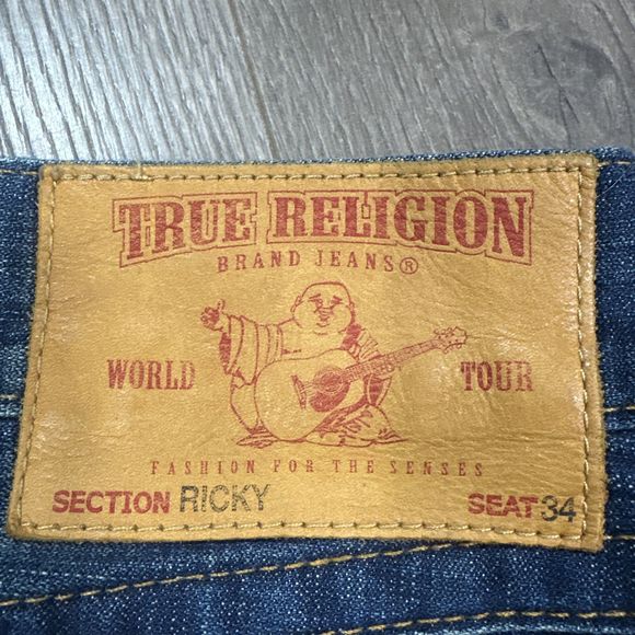 True Religion Ricky Straight Fit Flap Pocket Jeans Baggy Y2K Skate Mens 40x34 - Picture 8 of 12
